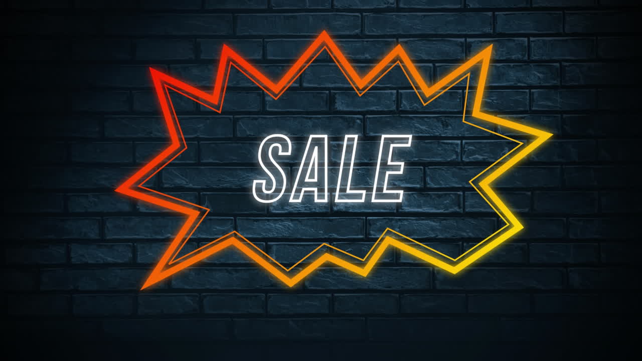 Sale graphic in a speech bubble on a brick wall background