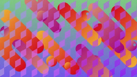 colourful curved shapes moving through diagonal diamond grid