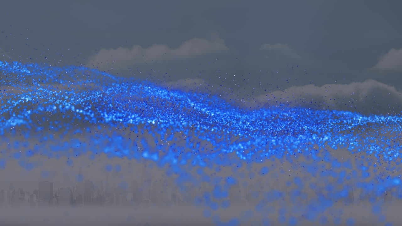 도시 풍경 위의 파란색 반점의 애니메이션