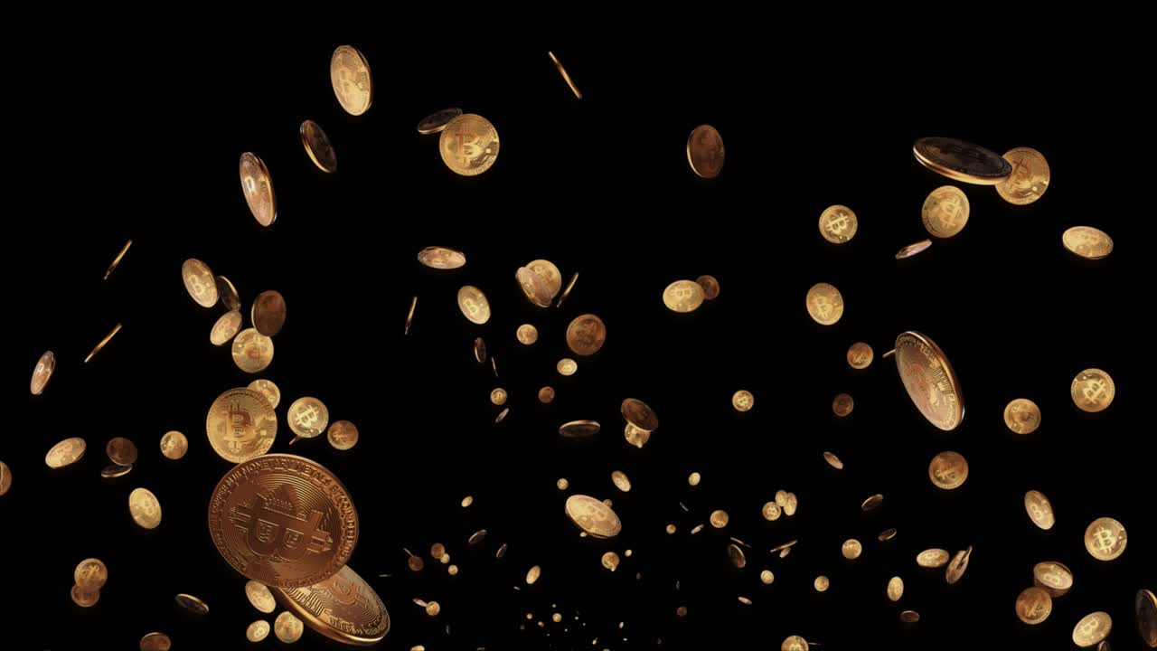 las monedas de bitcoin caen en animación