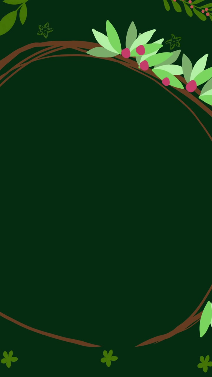 Animation of round frame with christmas decorations on green background