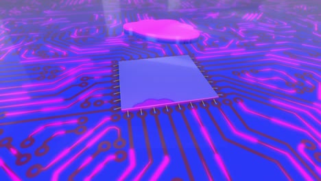 blue and pink rotating computer circuit board concept cloud loop 4k