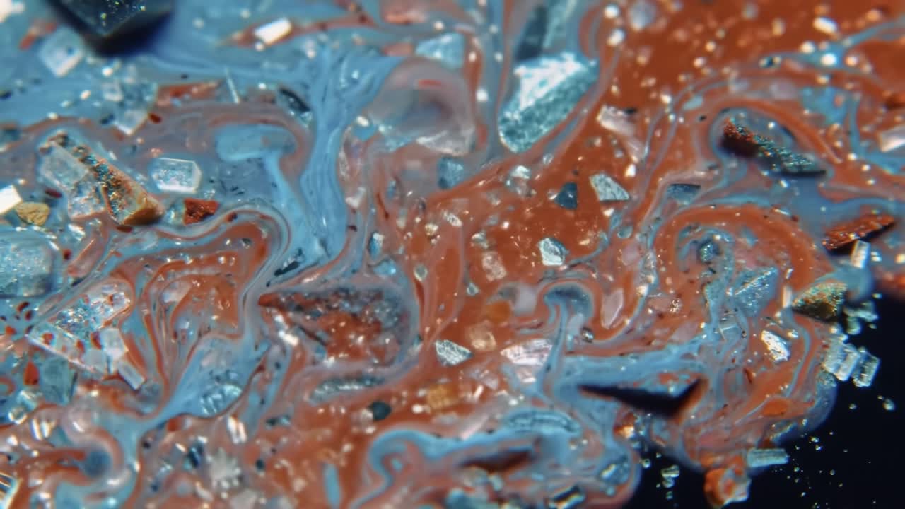 Captivating Swirls of Vivid Colors and Textures in a Liquid Medium, Showcasing the Intricate Interaction of Particles and Pigments in a Visually Stunning Display