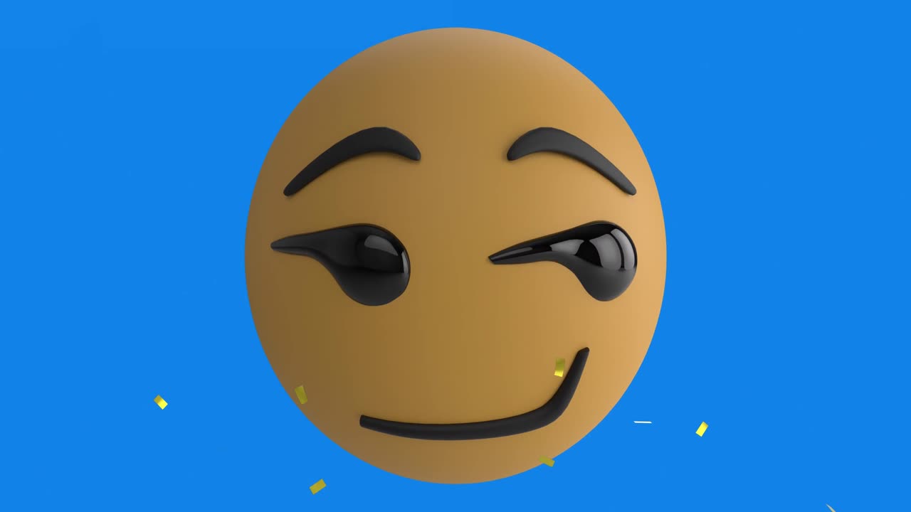 animación de confeti cayendo sobre el icono de emoji sonriente sobre un fondo azul