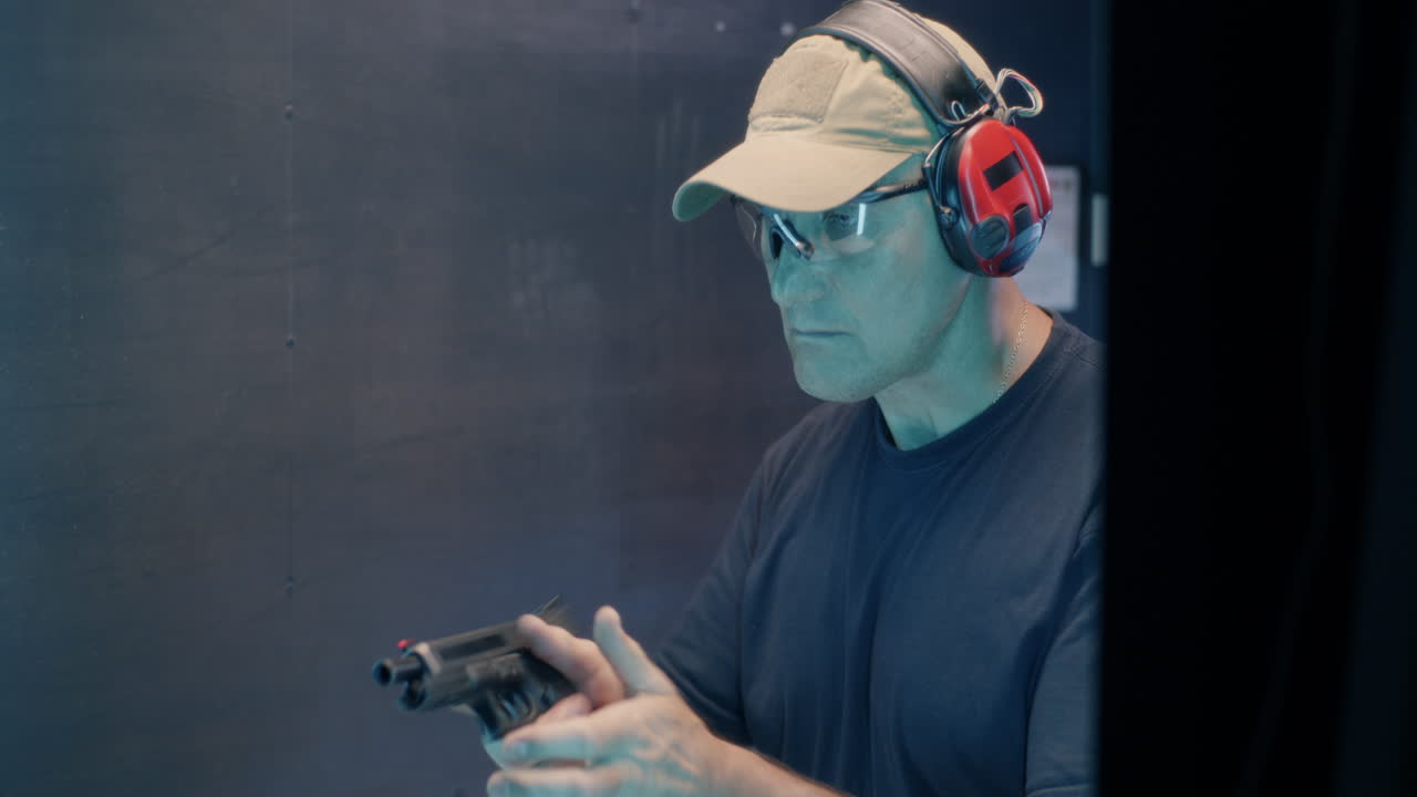 Man at Shooting Range with Firearm