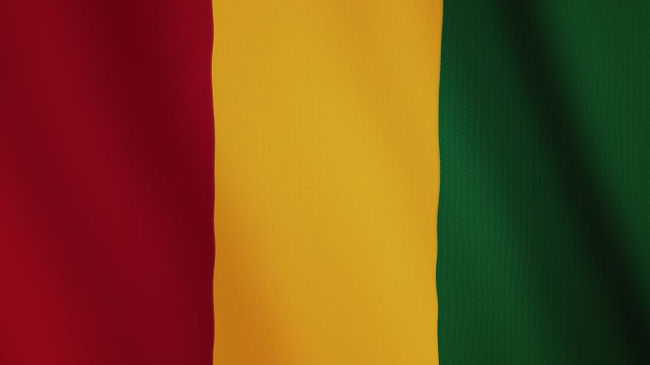 Animazione della bandiera della Guinea che sventola. Schermo intero. Simbolo del paese