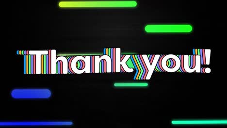 digital animation of thank you against moving green shapes on black background