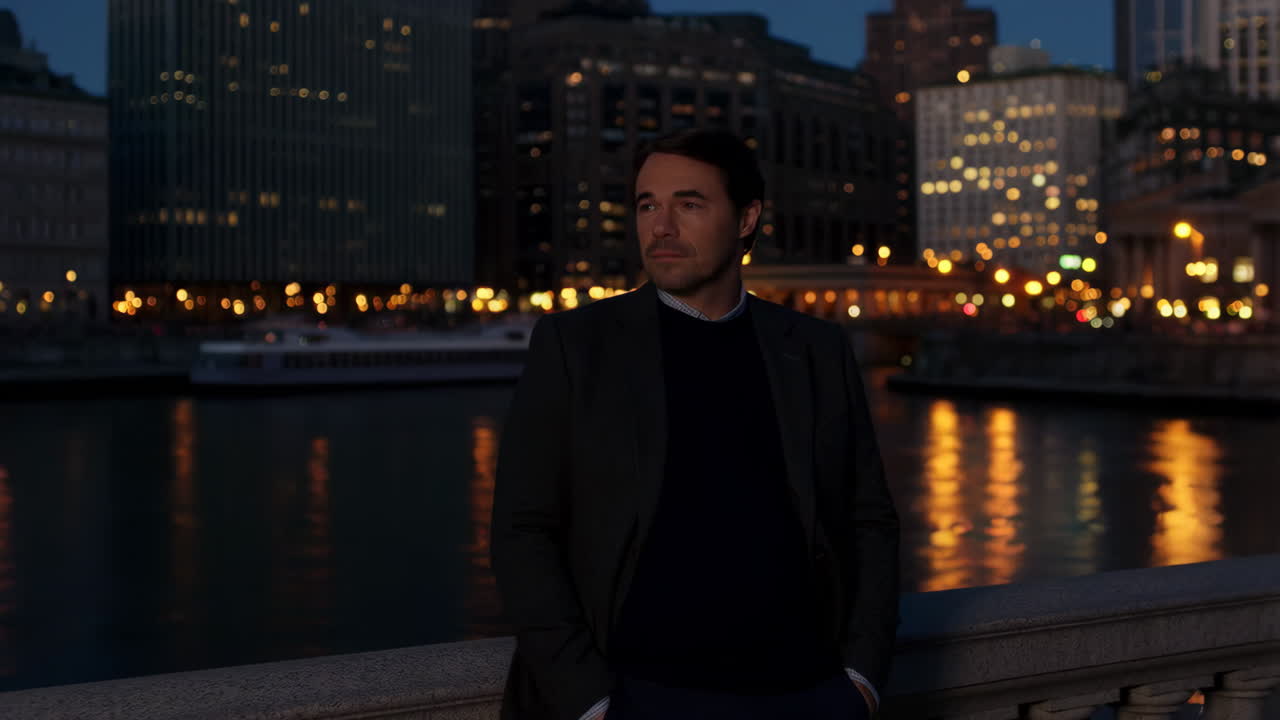 hombre en la ciudad por la noche