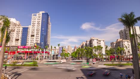 china sunny day zhuhai city center traffic street crossroad panorama 4k timelapse