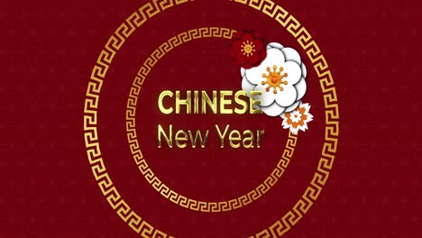 Animación-Del-Texto-De-Saludos-De-Año-Nuevo-Y-Decoraciones-Tradicionales-Chinas-Sobre-Fondo-Rojo