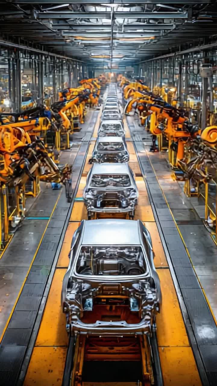 An Overview of an Advanced Automotive Assembly Line Showcasing Robotic Technology and Streamlined Production Process in a Modern Manufacturing Facility