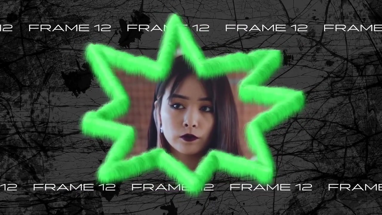 Young Asian Woman's Face Framed by Neon Green Star