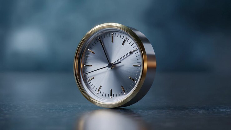 A Stylish Table Clock with a Sleek Design, Featuring a Silver Dial and Gold Trim, Perfect for Modern Decor, Showcasing Timeless Elegance and Precision.