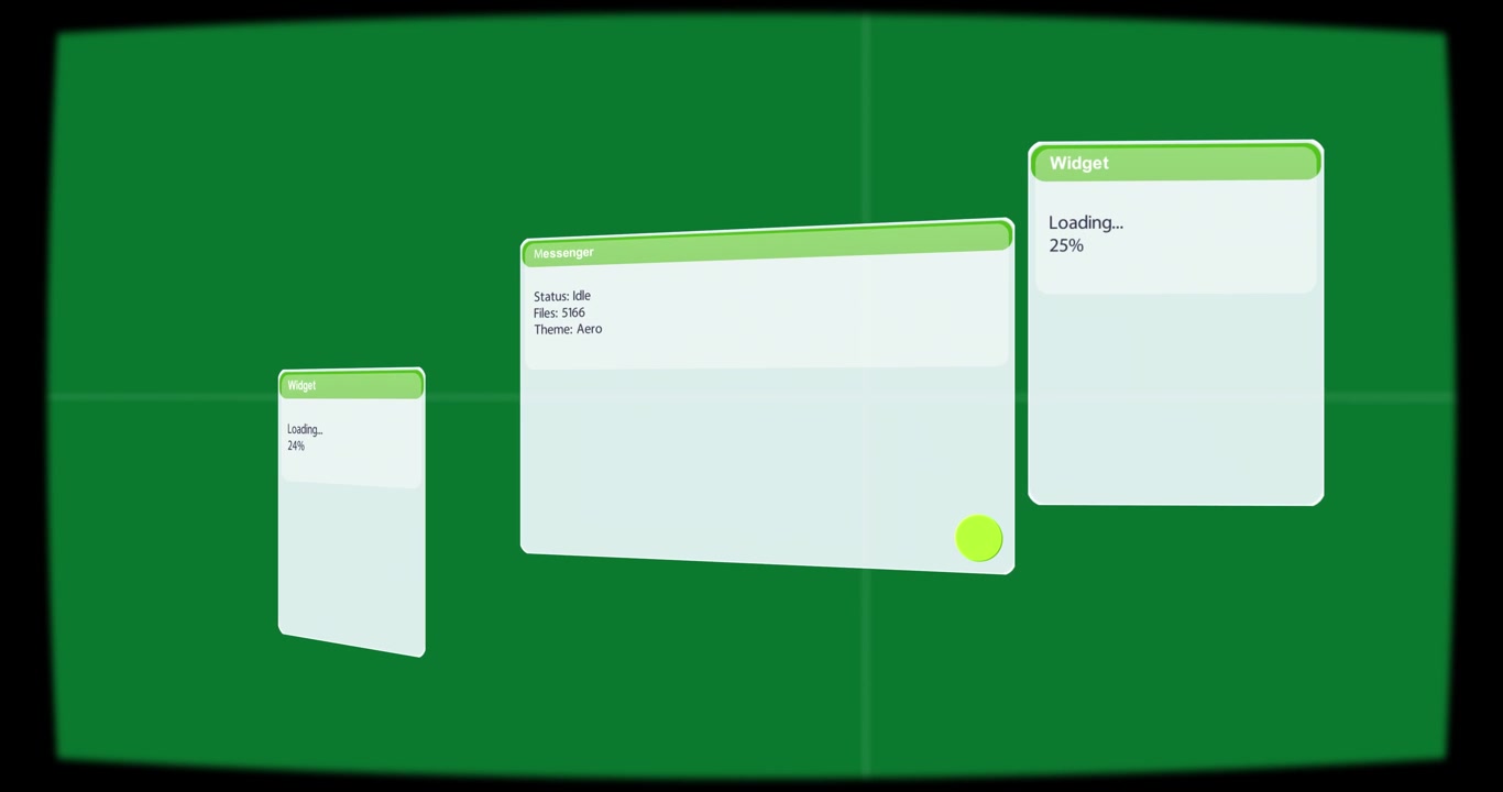 On load 3 UI panels floating rotating updating 24% Messenger dominating showing demo transparent bg