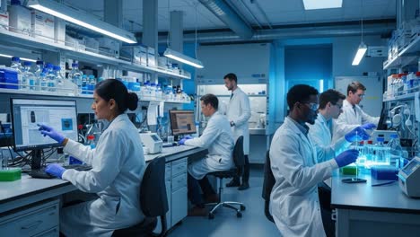 Scientists conducting research and experiments in a modern laboratory