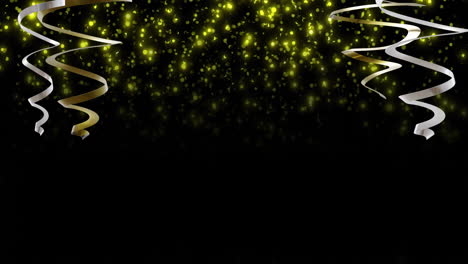 Animation-of-gold-and-silver-streamers-with-copy-space-on-black-background