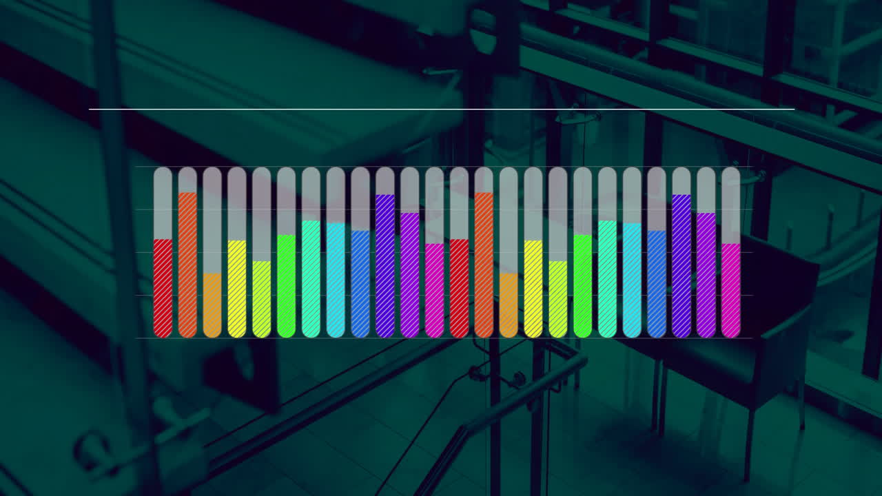 composición digital del procesamiento de datos estadísticos frente a una oficina vacía en segundo plano