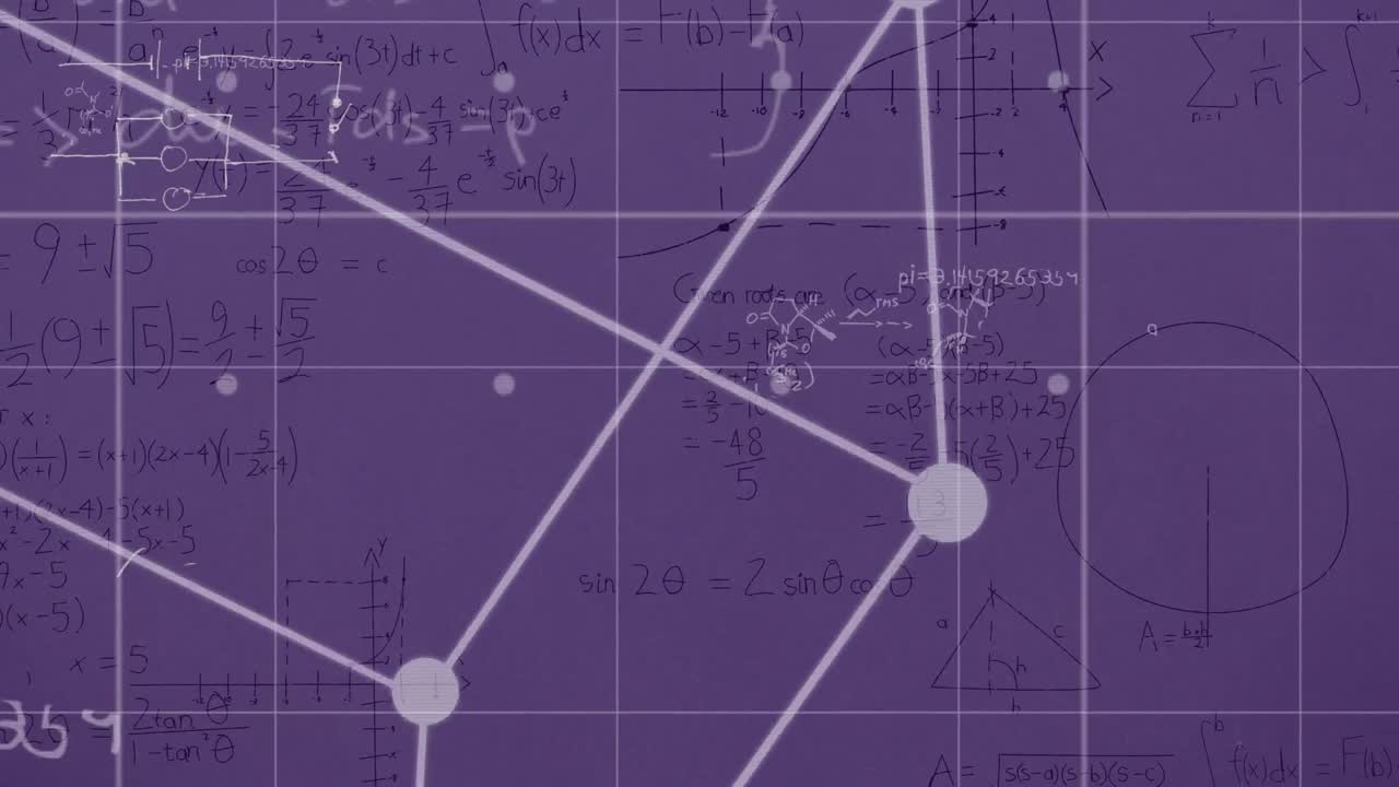 보라색 배경 위의 수학 방정식의 애니메이션