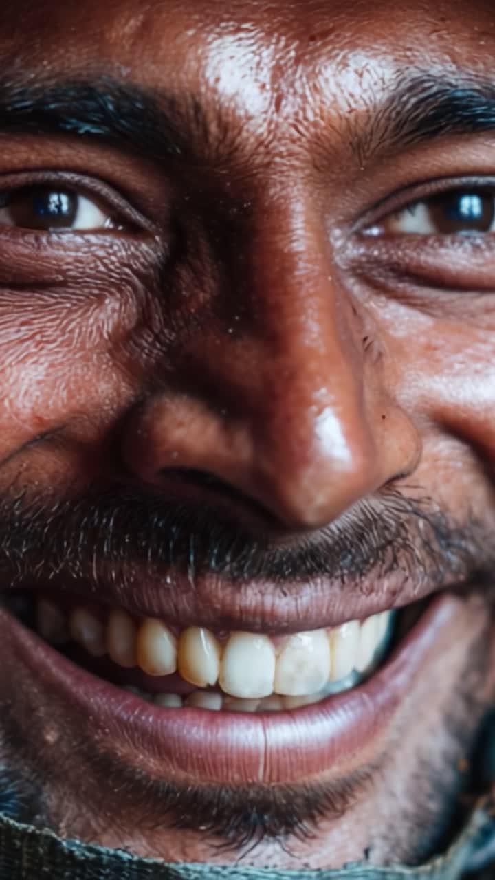 Joyful Expression: A Close-Up Portrait Capturing the Radiant Smile and Expressive Eyes of a Young Man, Reflecting Happiness and Genuine Emotion
