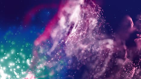 animación de partículas rosadas y azules que se mueven sobre un fondo azul oscuro
