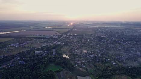 small ukrainian town at sunset