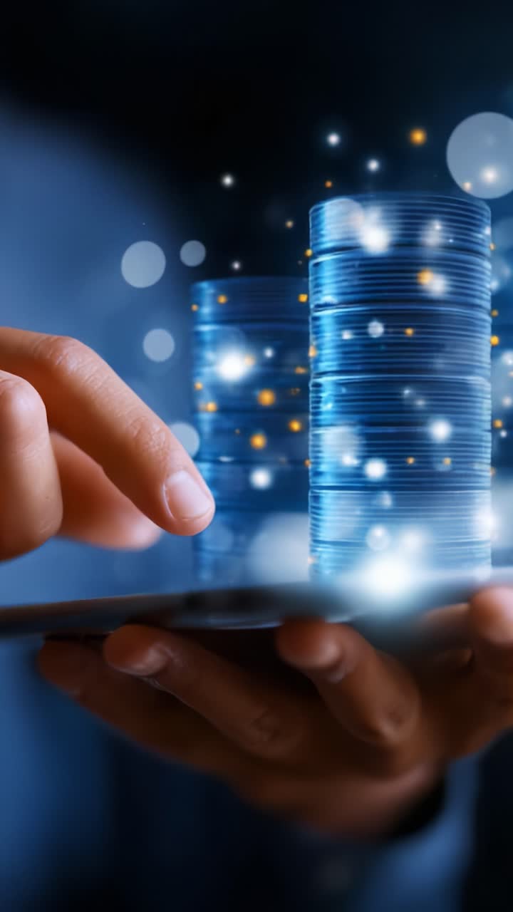 Digital Wealth Visualization: A Person Interacts with Floating Stacks of Coins and Sparks on a Device, Highlighting Modern Finance and Investment Technology