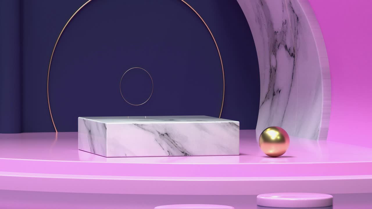 분홍색과 파란색의 장면, 대리석 텍스처, 추상적인 빈 포디움, 3d 렌더링 모션