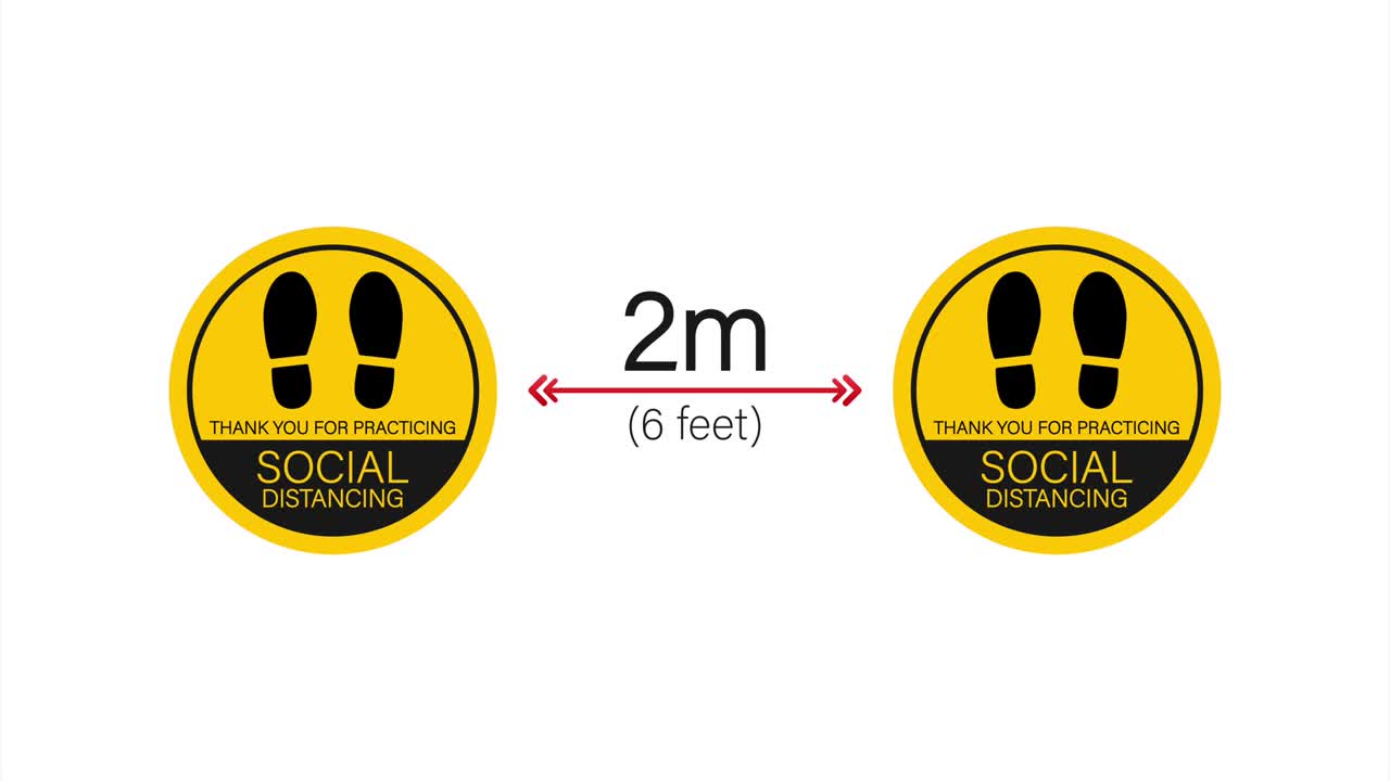 사회적 거리 표시 아이콘: 여기서 기다려주세요. 안전한 거리를 유지하세요.