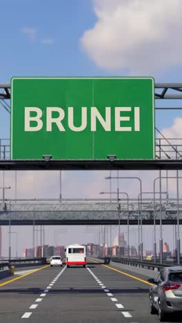 highway sign to brunei with airplane in the sky