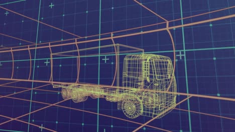 animación del procesamiento de datos a través de un camión digital sobre fondo azul