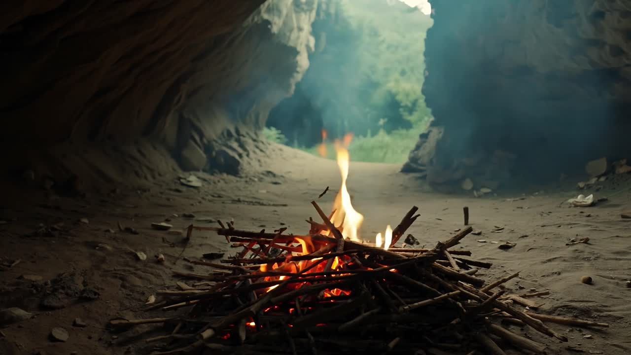 fuego de campamento en una cueva