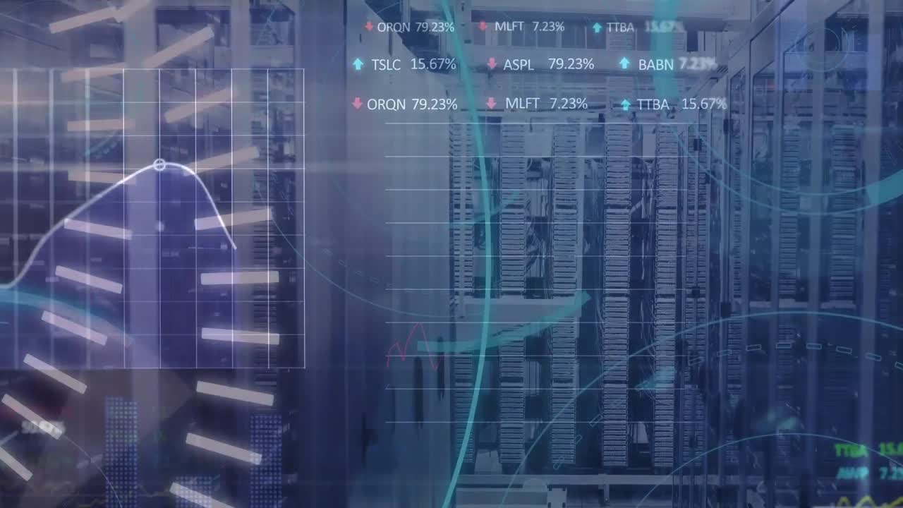 animación del procesamiento de datos en la sala de servidores
