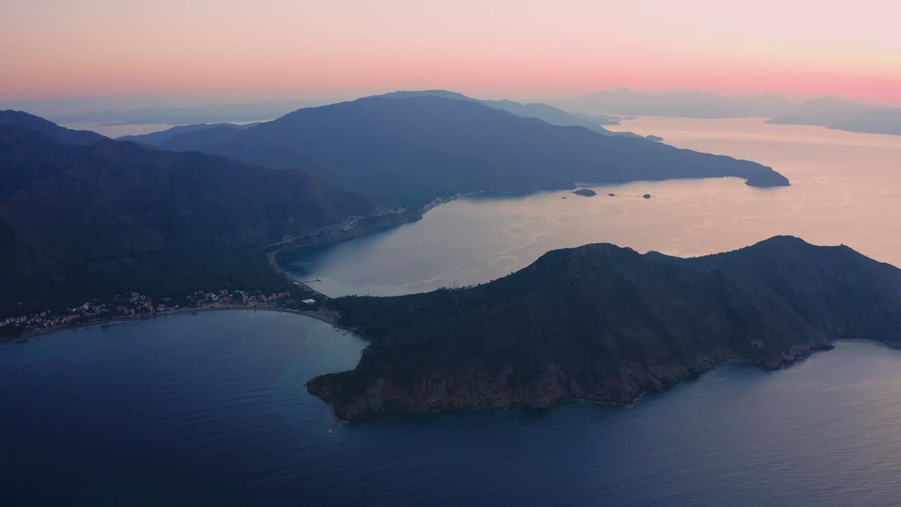 Aerial Dance Above the Mediterranean Coast at Sunrise: Drone Footage of the Aegean Coast of Turkey