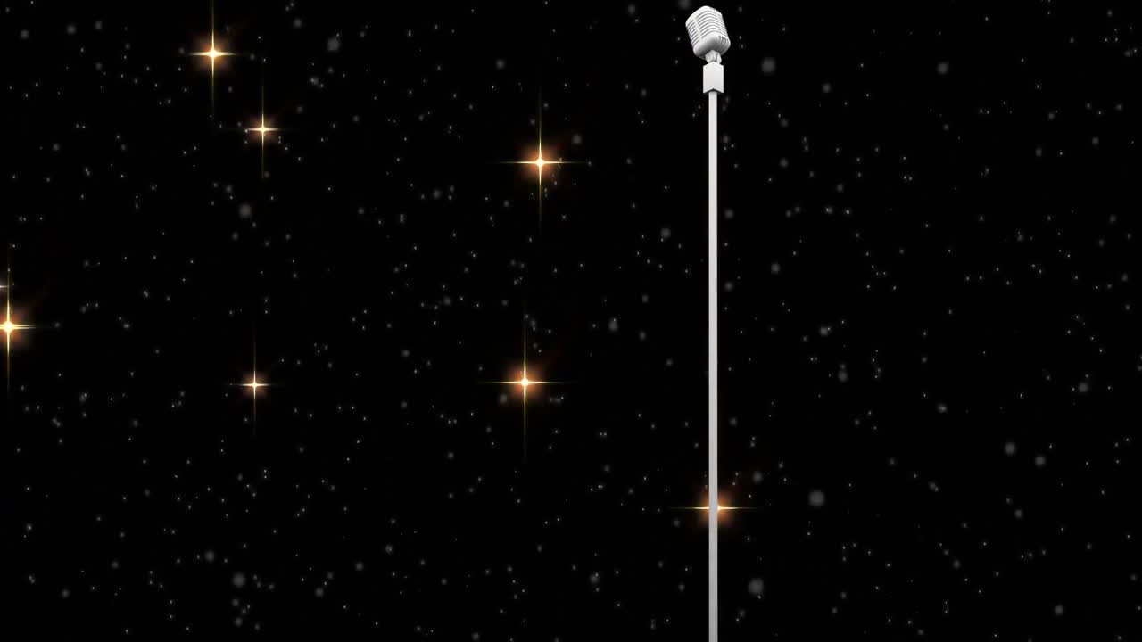 어두운 배경에 마이크 위에 떨어지는 별의 애니메이션