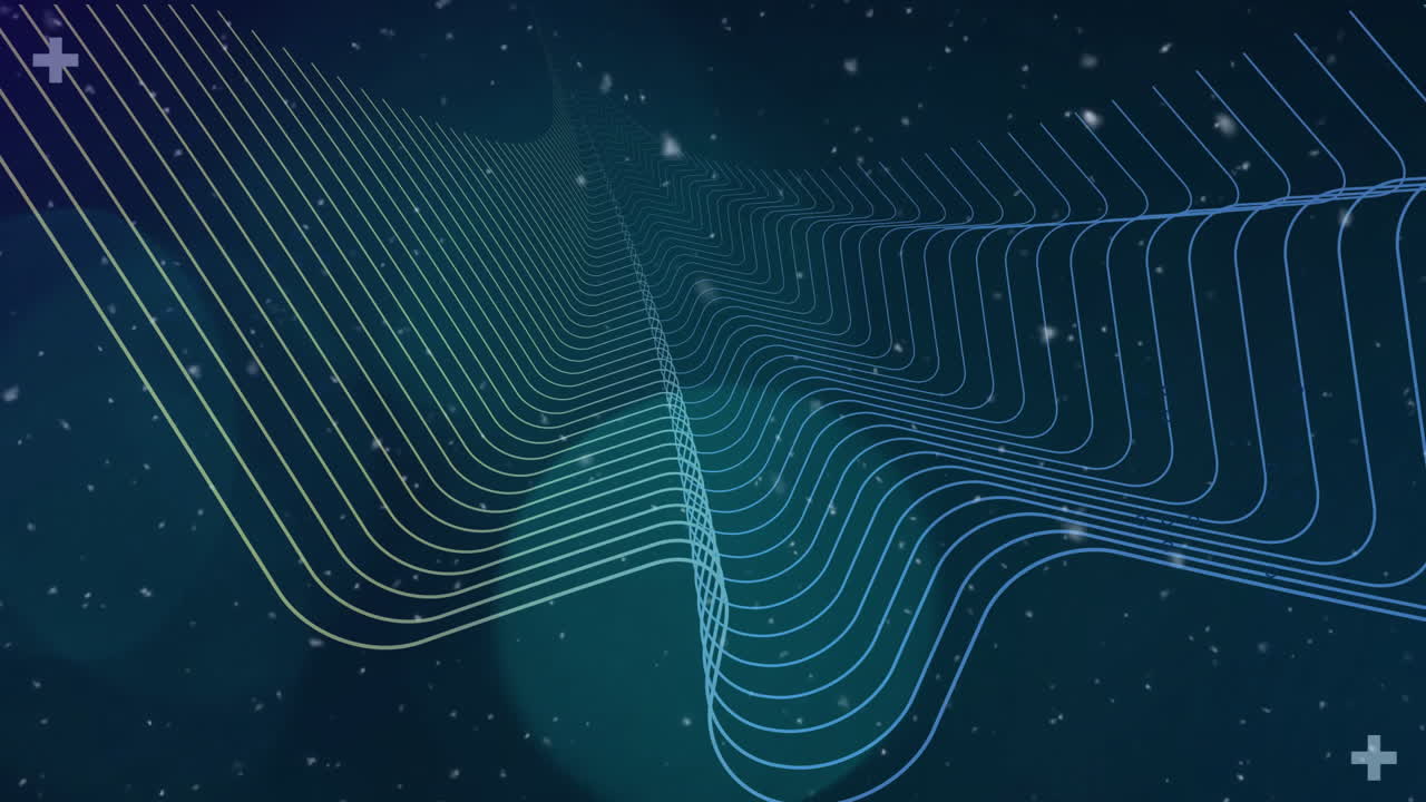 Animation of glowing spots of light moving over mesh on dark background