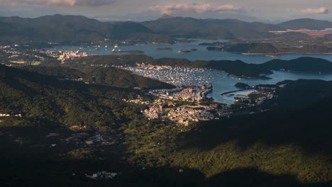 Aerial-view-of-the-Sai-Kung,-Hong-Kong-skyline