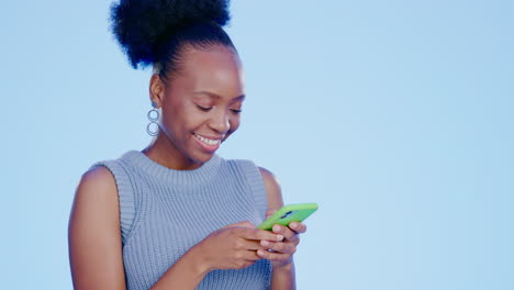 Black-woman,-texting-and-phone-in-studio