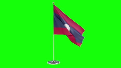 laos 3d illustration of the waving flag on a pole with chroma key