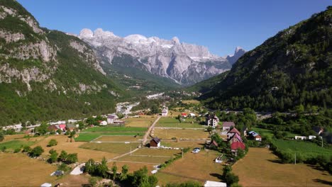 theth is one of the most popular travel destinations in northern albania. drone flight through the valley