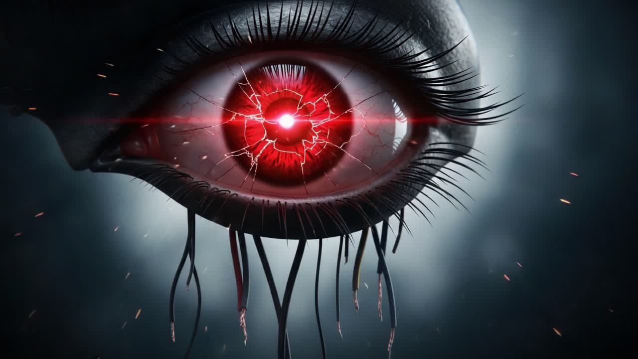 An Intriguing Close-Up of a Striking Eye Featuring a Vivid Red Glow and Dramatic Visual Effects, Capturing the Essence of Mystery and Intrigue in a Dark Setting
