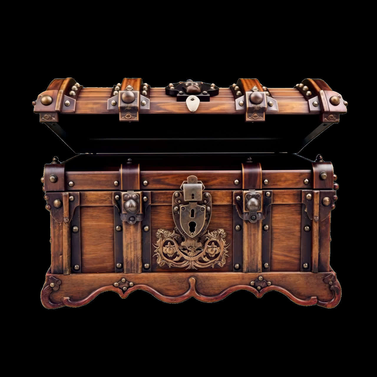 Vintage wooden treasure chest animation isolated asset, transparent 4K video, alpha channel, ProRes