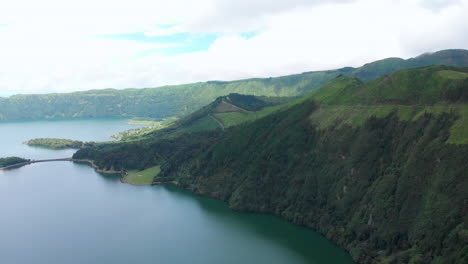 green mountains of sete cidades crater massif with lake in the azores