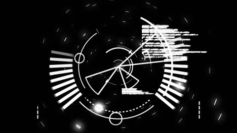 animación del ámbito circular blanco y la información de la interfaz digital sobre fondo negro