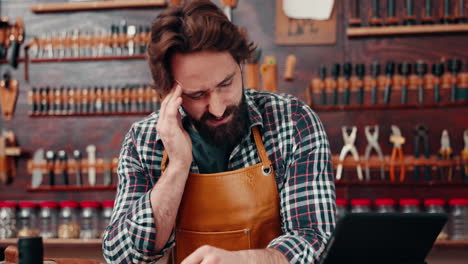 wood worker, headache and man in pain