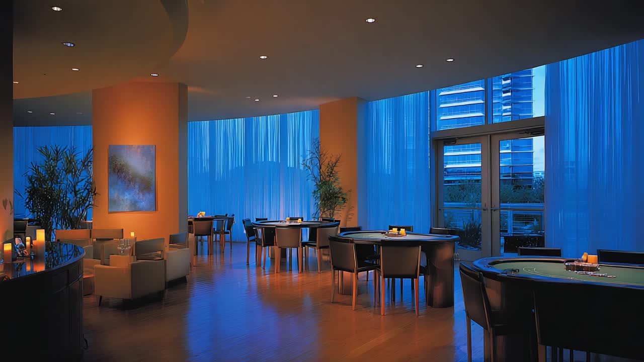 Elegant and Inviting Casino Lounge with Ambient Lighting, Modern Furniture, and Stylish Decor Creating a Relaxing Atmosphere Ideal for Socializing and Gaming Experiences