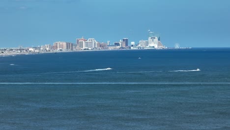 atlantic city, new jersey skyline as seen from drone at ocean city, nj