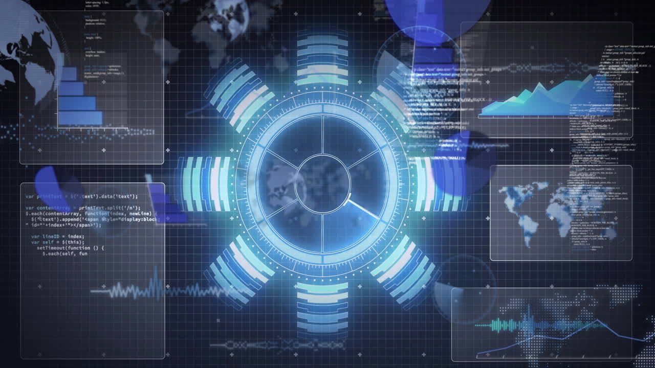 검은색 배경에서 스 스캔과 디지털 데이터 처리의 애니메이션