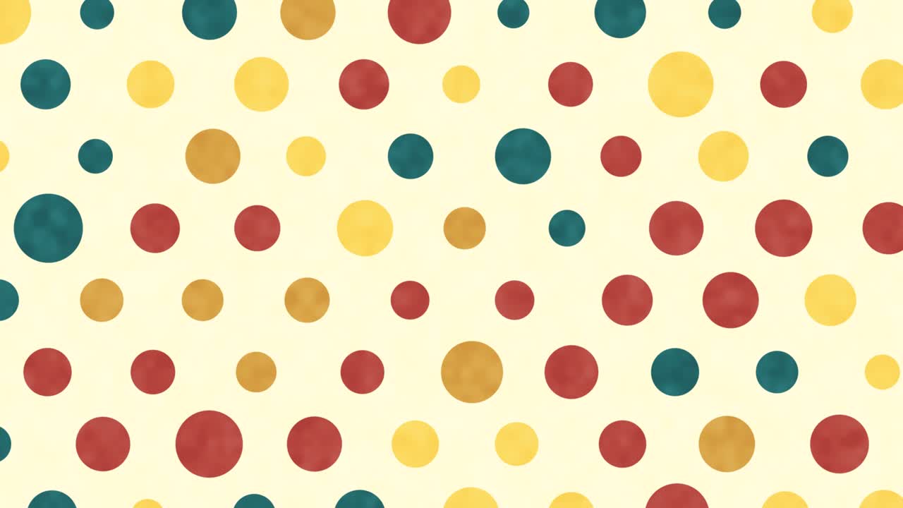 Colorful polka dots floating on a cream-yellow background.