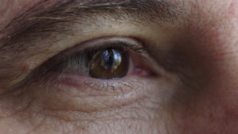 el ojo masculino mira de cerca la reflexión contemplativa pensativa en el detalle del iris
