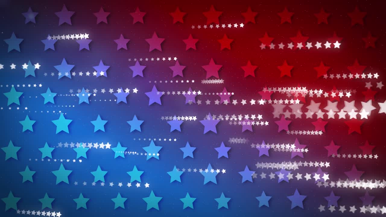 Animation of white stars with blue and red light on black background